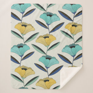 vintage abstract line-art floral illustration seam sherpa blanket