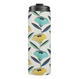vintage abstract line-art floral illustration seam thermal tumbler