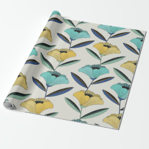 vintage abstract line-art floral illustration seam wrapping paper