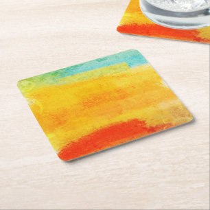 Vintage Abstract Painting Square Paper Coaster