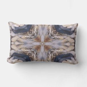 Vintage abstract pattern in white, beige, blue lumbar cushion