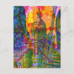 Vintage Abstract Sea Travel Tower Postcard