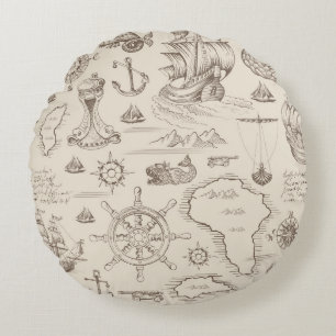 Vintage abstract seamless pattern on the theme of round cushion
