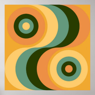 Vintage Abstract Wavy Colourful Rainbow Squares Poster