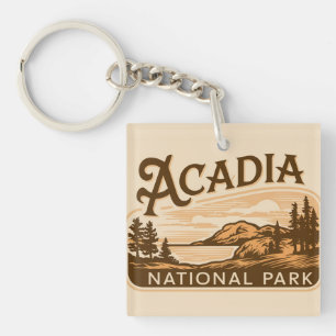 Vintage Acadia National Park Bar Harbor  Key Ring