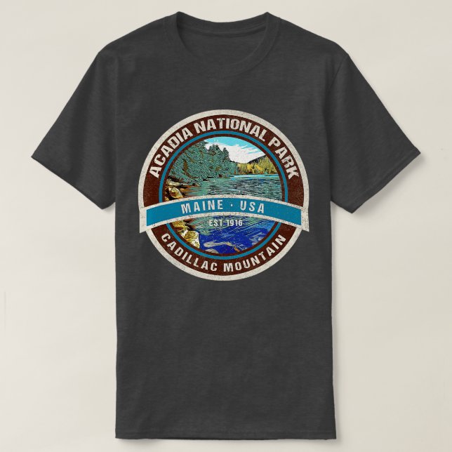 Vintage Acadia National Park Maine Souvenir  T-Shirt (Design Front)