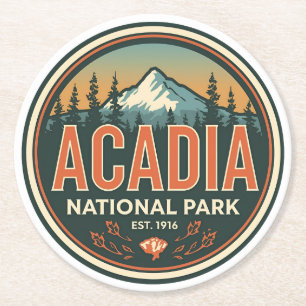Vintage Acadia National park outdoor nature gifts Round Paper Coaster
