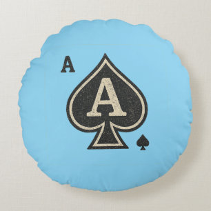 Vintage Ace of Spades — Distressed Poker Crest Round Cushion