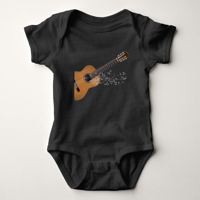 Vintage Acoustic Guitar Graphic Musical Notes Baby Bodysuit (Front)