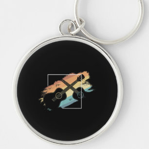Vintage Acoustic Guitar Silhouette Musician Hippie Key Ring