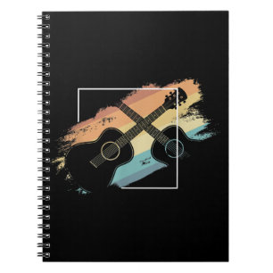Vintage Acoustic Guitar Silhouette Musician Hippie Notebook