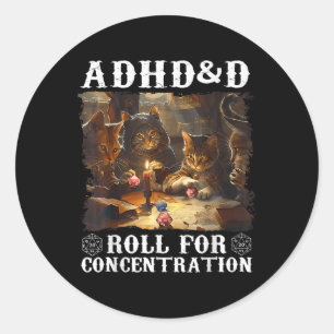 Vintage Adhd&amp;d Roll For Concentration Funny Ga Classic Round Sticker