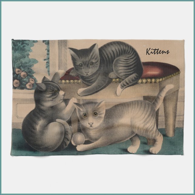 Vintage Adorable Kittens Lithograph Tea Towel (Creator Uploaded)