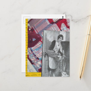 vintage ads for a vacuum and electronics collage postcard