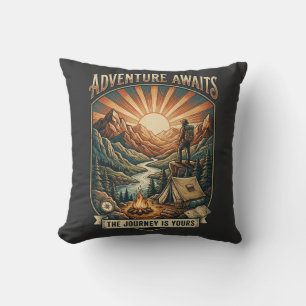 Vintage Adventure Awaits Retro Mountain Cushion