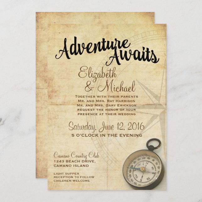 Vintage Adventure Travel Wedding Invitation (Front/Back)