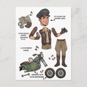 Vintage Adventurer Paper Doll Kit Postcard