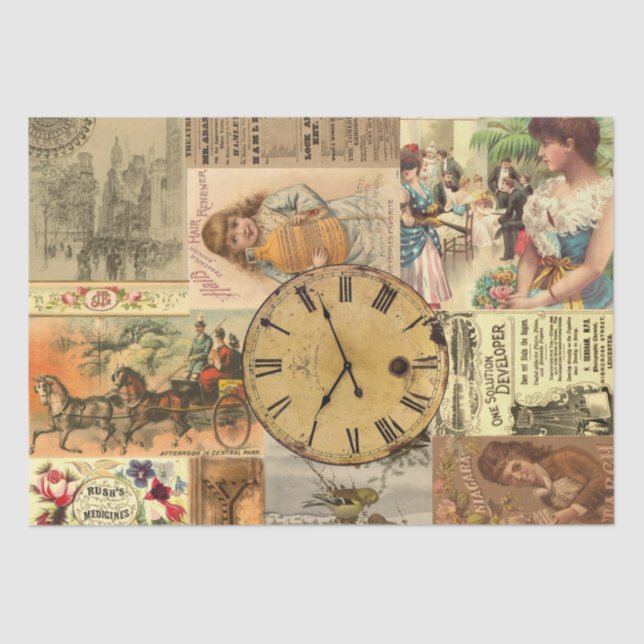 Vintage Advertisement Collage ShabbyChic Decoupage Tissue Paper (Front)