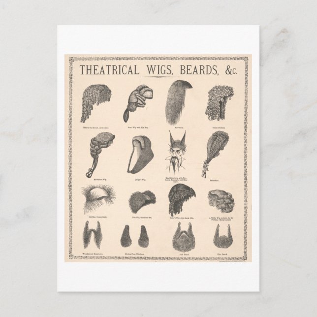 Vintage Advertisement for Theatrical Wigs + Beards Postcard (Front)