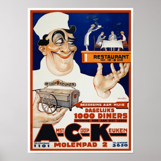 Vintage Advertising Ad: Restaurant & Food Catering Poster (Front)