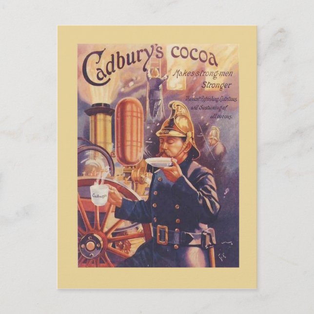Vintage advertising, Cadbury's Cocoa, Fireman Postcard (Front)