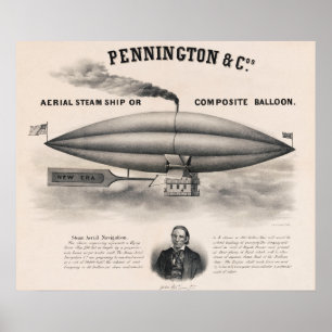 Vintage Aerial Steam Ship Poster