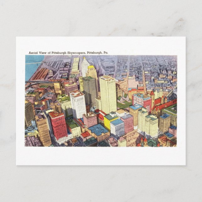 Vintage Aerial View of Pittsburgh Postcard (Front)