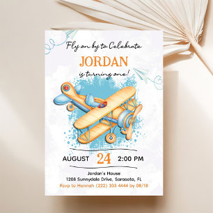Vintage Aeroplane 1st Birthday Party Invitation