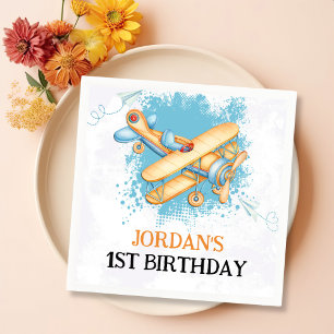 Vintage Aeroplane 1st Birthday Party Napkin