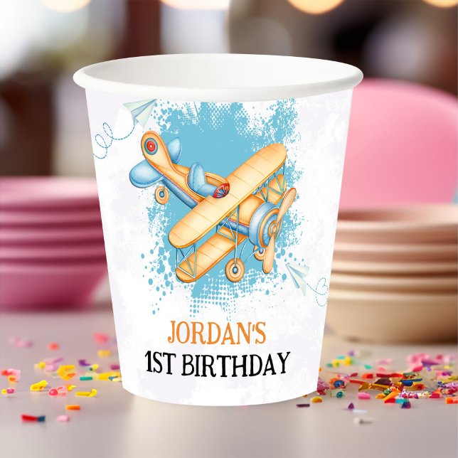 Vintage Aeroplane 1st Birthday Party Paper Cups (Creator Uploaded)