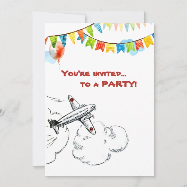 Vintage Aeroplane 1st Birthday Party Time Flies Invitation (Front)