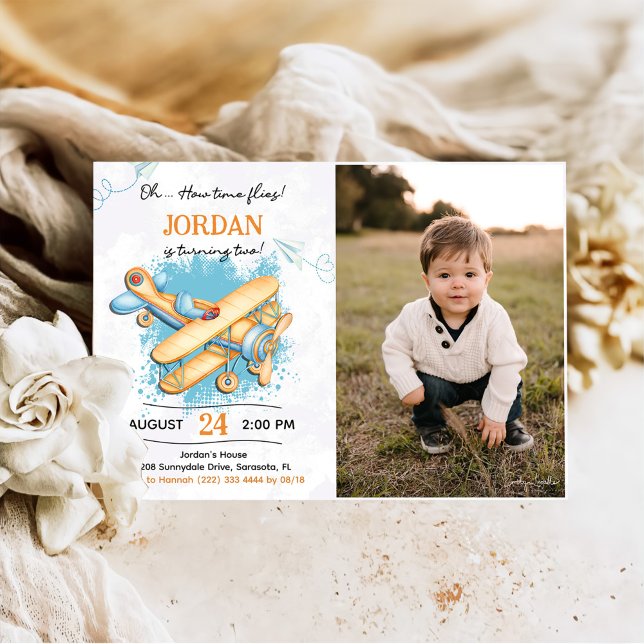 Vintage Aeroplane 2nd Birthday Party Photo Invitation (Creator Uploaded)