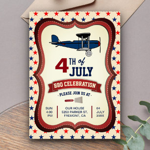 Vintage Aeroplane 4th Of July BBQ Party Invitation