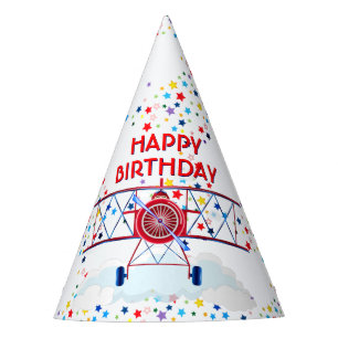 Vintage Aeroplane Airshow Birthday Stars Party Hat