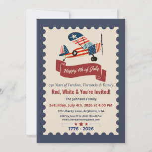 Vintage Aeroplane America 250th 4th of July Invitation