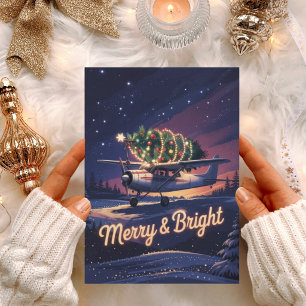 Vintage Aeroplane and Christmas Tree Photo Funny Holiday Card