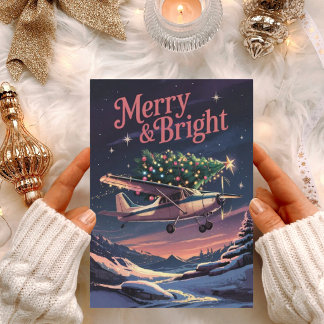 Vintage Aeroplane and Christmas Tree Photo Funny Holiday Card