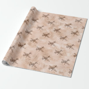 Vintage Aeroplane and Newsprint Wrapping Paper