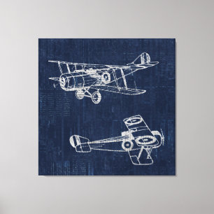 Vintage Aeroplane Art Newspaper Text & Script Styl Canvas Print
