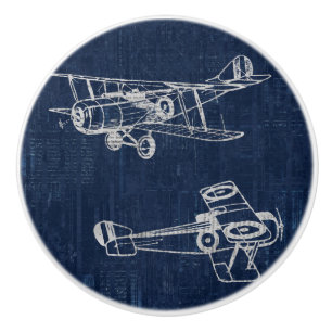 Vintage Aeroplane Art Newspaper Text & Script Styl Ceramic Knob