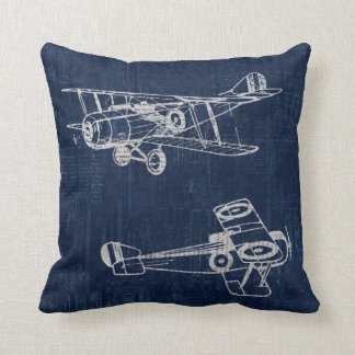 Vintage Aeroplane Art Newspaper Text & Script Styl Cushion