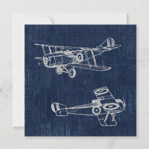 Vintage Aeroplane Art Newspaper Text & Script Styl Holiday Card