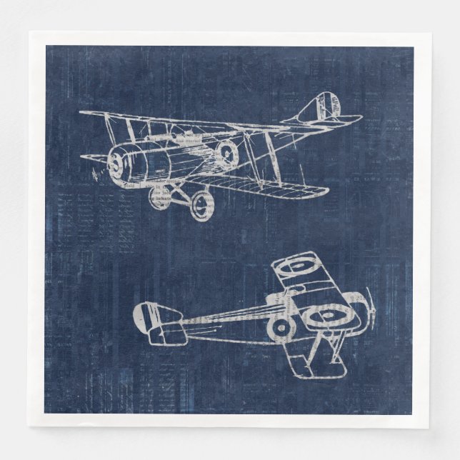 Vintage Aeroplane Art Newspaper Text & Script Styl Napkin (Front)