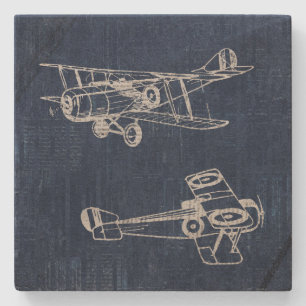Vintage Aeroplane Art Newspaper Text & Script Styl Stone Coaster