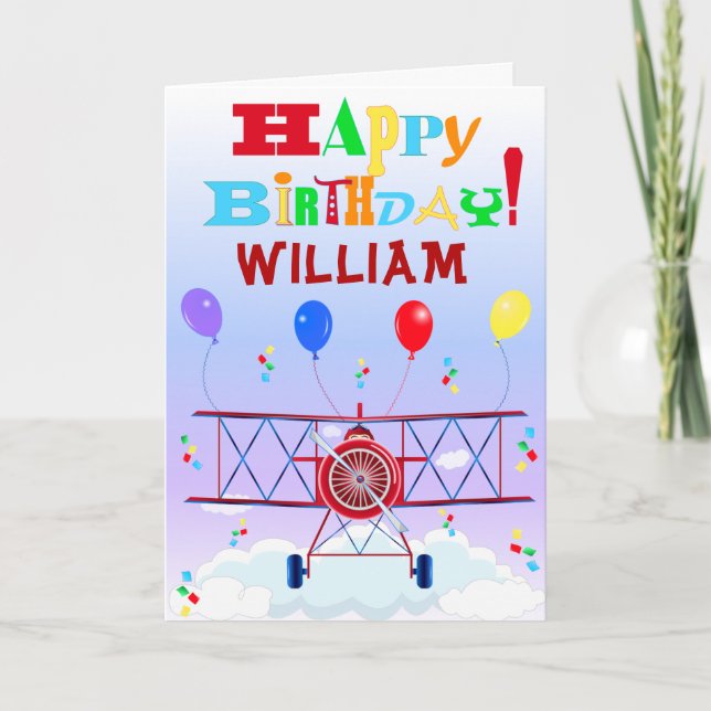 Vintage Aeroplane Aviator Balloons Birthdays Card (Front)