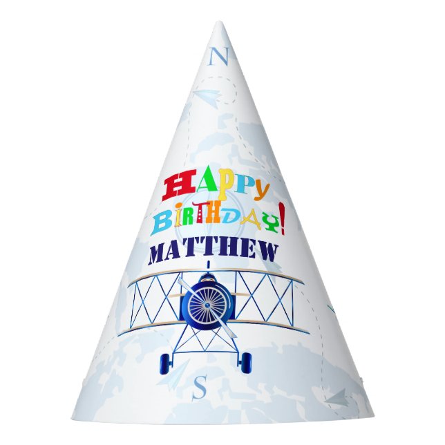 Vintage Aeroplane Aviator Birthday Party Hat (Front)