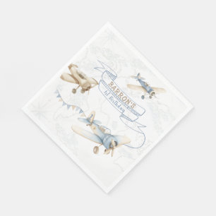 Vintage Aeroplane Aviator Pilot 1st Birthday Napkin