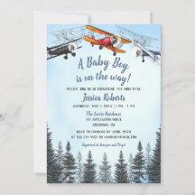 Vintage Aeroplane Baby Boy Baby Shower Invitation
