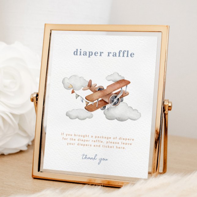 Vintage Aeroplane Baby Shower Diaper Raffle Sign (Creator Uploaded)