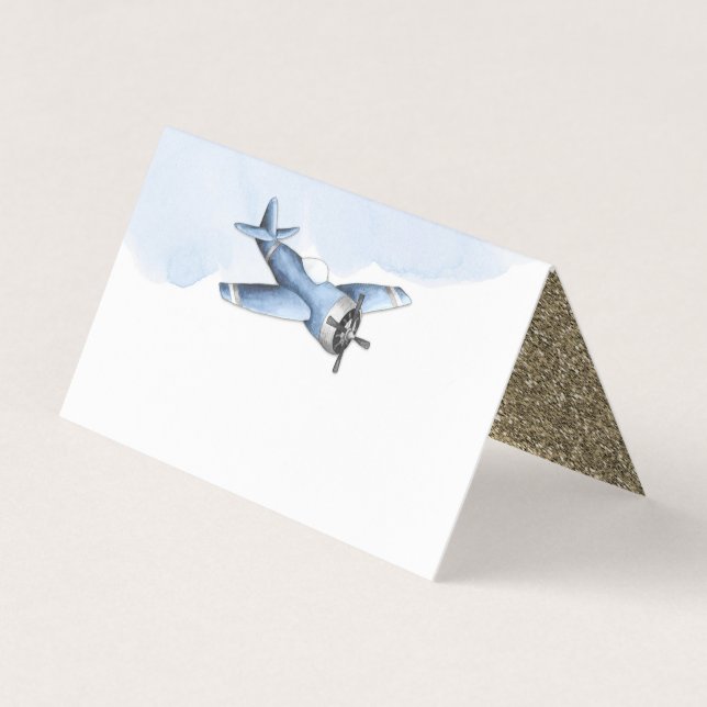 Vintage Aeroplane Baby Shower Food Table Card (Front)